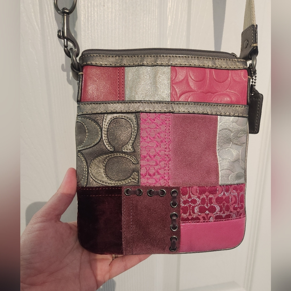 Vintage Coach Pink Patchwork Messenger Cross Body Purse